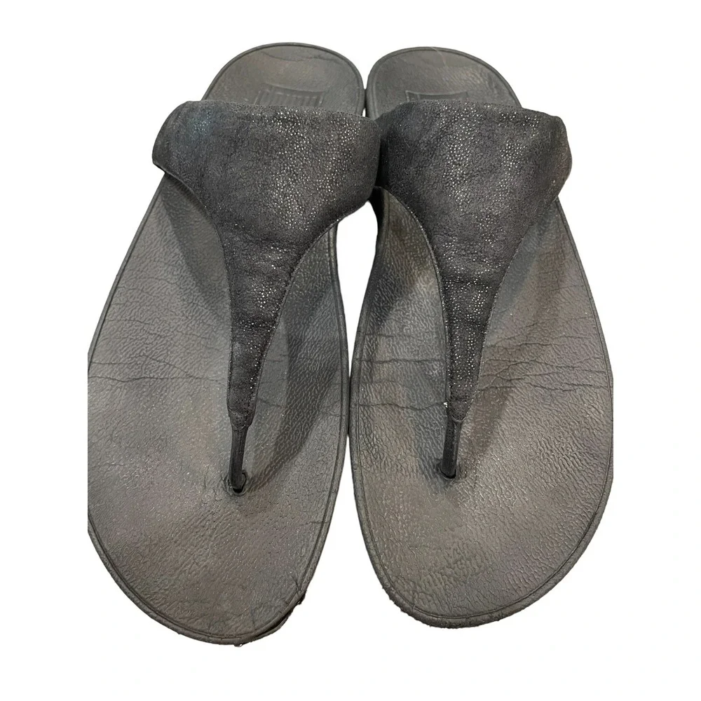 Fitflop Womens Shimmy Thong Sandal Black C64-403 Low Heel Wedge Slip On Size‎ 10